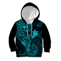 Hawaii Kid Hoodie Fish Hook Tattoo Mix Polynesian Plumeria Turquoise Version LT14 Turquoise - Polynesian Pride