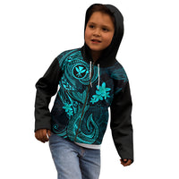 Hawaii Kid Hoodie Fish Hook Tattoo Mix Polynesian Plumeria Turquoise Version LT14 - Polynesian Pride