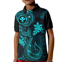 Hawaii Kid Polo Shirt Fish Hook Tattoo Mix Polynesian Plumeria Turquoise Version LT14 Kid Turquoise - Polynesian Pride