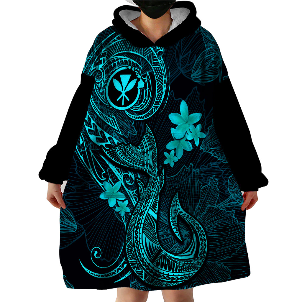 Hawaii Wearable Blanket Hoodie Fish Hook Tattoo Mix Polynesian Plumeria Turquoise Version LT14 - Polynesian Pride