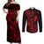 Hawaii Couples Matching Off Shoulder Maxi Dress and Long Sleeve Button Shirts Fish Hook Tattoo Mix Polynesian Plumeria Red Version LT14 Red - Polynesian Pride