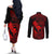 Hawaii Couples Matching Off The Shoulder Long Sleeve Dress and Long Sleeve Button Shirts Fish Hook Tattoo Mix Polynesian Plumeria Red Version LT14 - Polynesian Pride