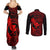 Hawaii Couples Matching Summer Maxi Dress and Long Sleeve Button Shirts Fish Hook Tattoo Mix Polynesian Plumeria Red Version LT14 - Polynesian Pride