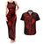 Hawaii Couples Matching Tank Maxi Dress and Hawaiian Shirt Fish Hook Tattoo Mix Polynesian Plumeria Red Version LT14 Red - Polynesian Pride
