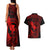 Hawaii Couples Matching Tank Maxi Dress and Hawaiian Shirt Fish Hook Tattoo Mix Polynesian Plumeria Red Version LT14 - Polynesian Pride