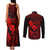 Hawaii Couples Matching Tank Maxi Dress and Long Sleeve Button Shirts Fish Hook Tattoo Mix Polynesian Plumeria Red Version LT14 - Polynesian Pride