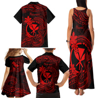 Hawaii Family Matching Tank Maxi Dress and Hawaiian Shirt Fish Hook Tattoo Mix Polynesian Plumeria Red Version LT14 - Polynesian Pride