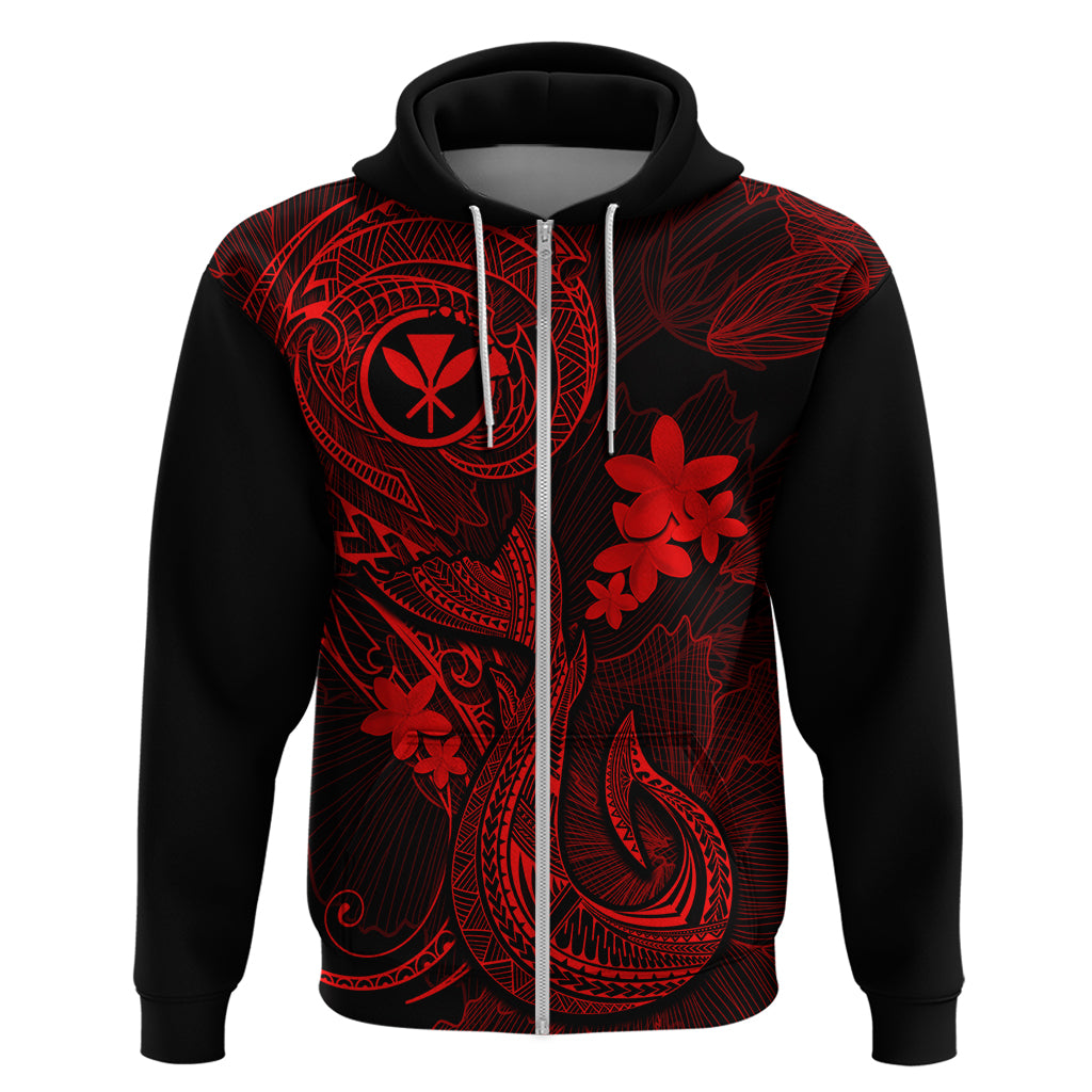 Hawaii Hoodie Fish Hook Tattoo Mix Polynesian Plumeria Red Version LT14 Zip Hoodie Red - Polynesian Pride