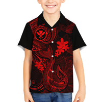 Hawaii Kid Hawaiian Shirt Fish Hook Tattoo Mix Polynesian Plumeria Red Version LT14 - Polynesian Pride