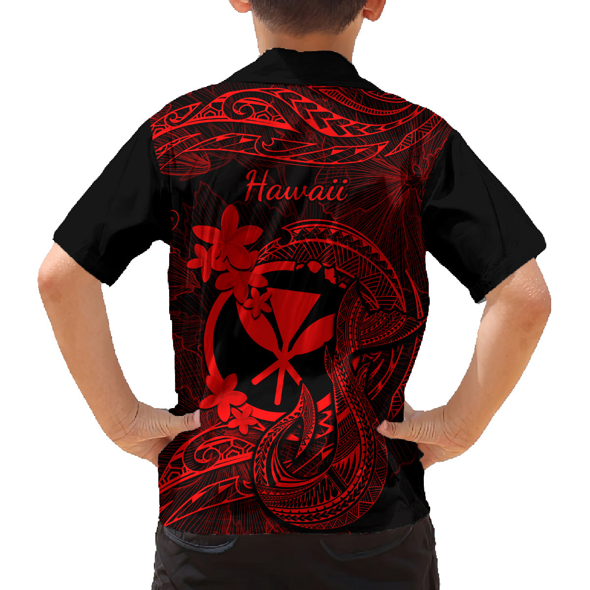 Hawaii Kid Hawaiian Shirt Fish Hook Tattoo Mix Polynesian Plumeria Red Version LT14 - Polynesian Pride