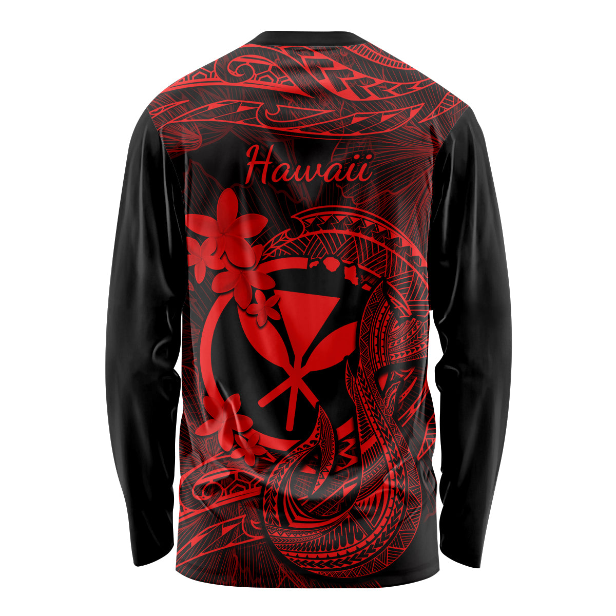 Hawaii Long Sleeve Shirt Fish Hook Tattoo Mix Polynesian Plumeria Red Version LT14 - Polynesian Pride