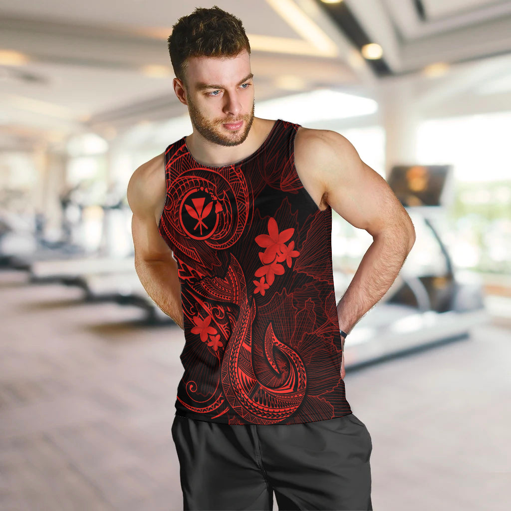 Hawaii Men Tank Top Fish Hook Tattoo Mix Polynesian Plumeria Red Version LT14 - Polynesian Pride
