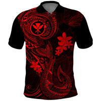 Hawaii Polo Shirt Fish Hook Tattoo Mix Polynesian Plumeria Red Version LT14 Red - Polynesian Pride
