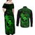 Hawaii Couples Matching Off Shoulder Maxi Dress and Long Sleeve Button Shirts Fish Hook Tattoo Mix Polynesian Plumeria Green Version LT14 - Polynesian Pride