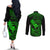 Hawaii Couples Matching Off The Shoulder Long Sleeve Dress and Long Sleeve Button Shirts Fish Hook Tattoo Mix Polynesian Plumeria Green Version LT14 - Polynesian Pride