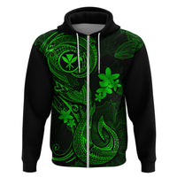 Hawaii Hoodie Fish Hook Tattoo Mix Polynesian Plumeria Green Version LT14 Zip Hoodie Green - Polynesian Pride
