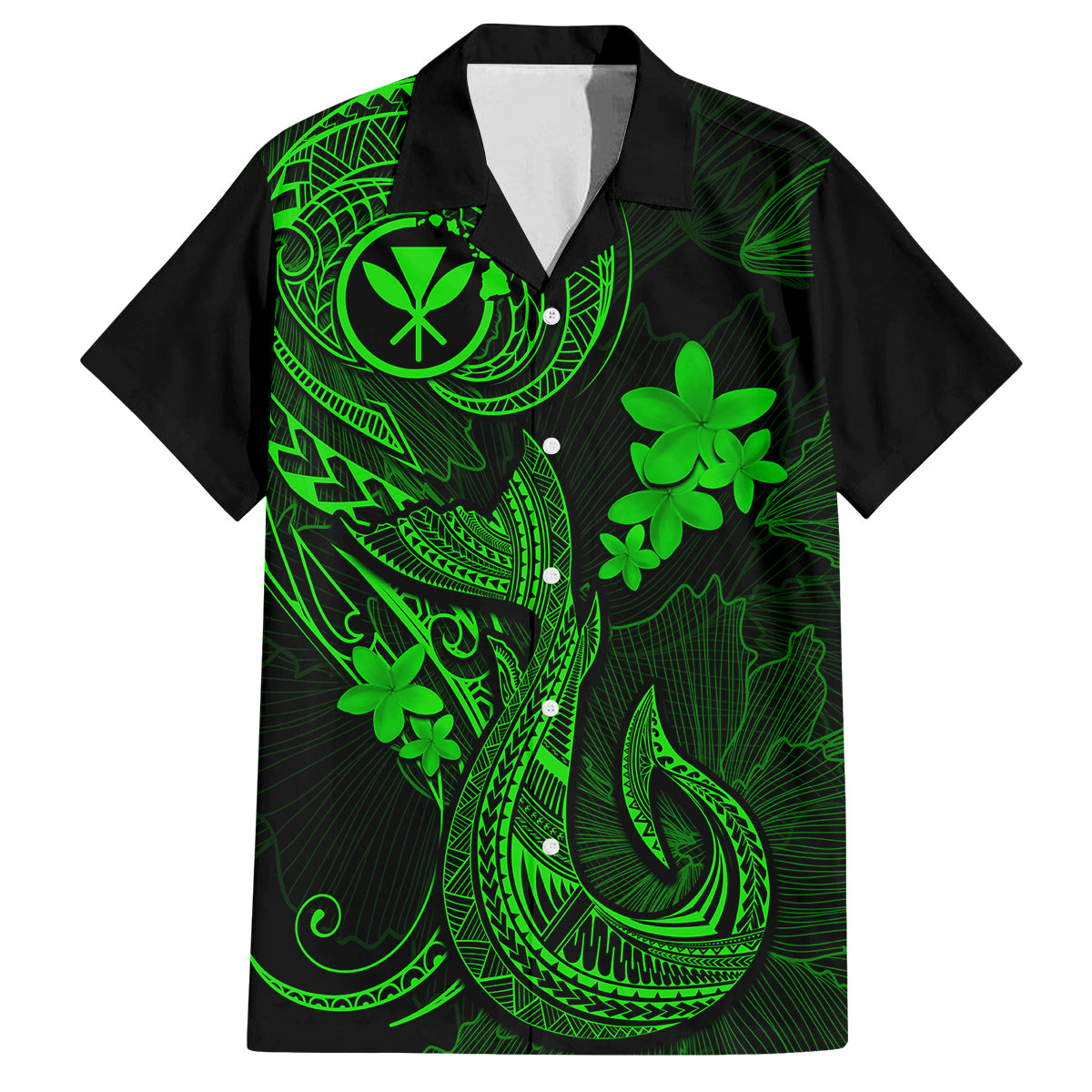 Hawaii Kid Hawaiian Shirt Fish Hook Tattoo Mix Polynesian Plumeria Green Version LT14 Kid Green - Polynesian Pride