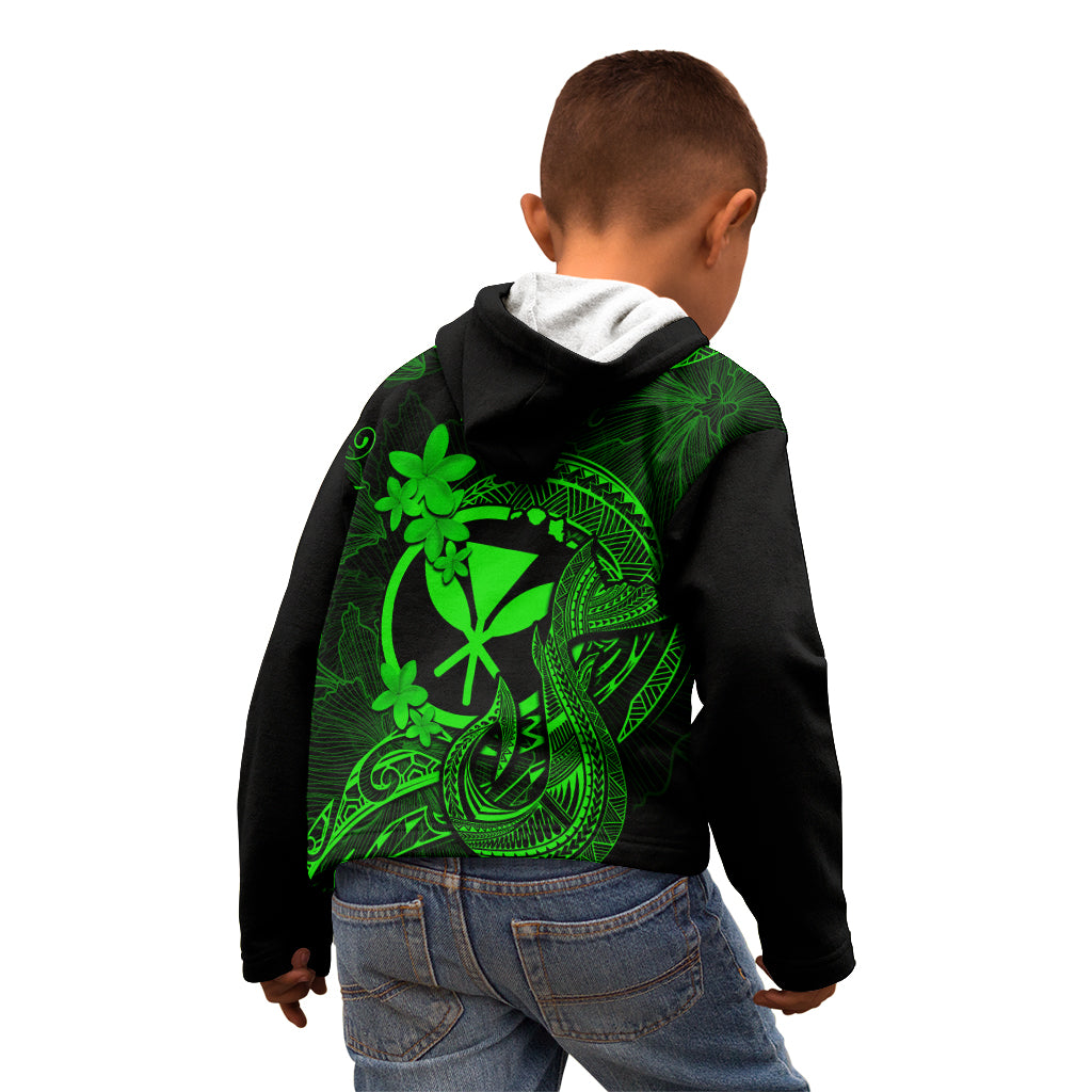 Hawaii Kid Hoodie Fish Hook Tattoo Mix Polynesian Plumeria Green Version LT14 - Polynesian Pride