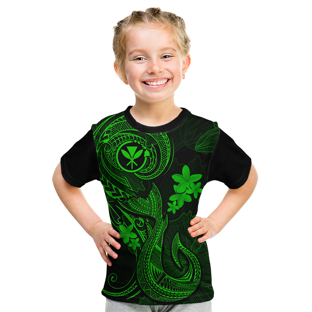 Hawaii Kid T Shirt Fish Hook Tattoo Mix Polynesian Plumeria Green Version LT14 Green - Polynesian Pride