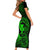 Hawaii Short Sleeve Bodycon Dress Fish Hook Tattoo Mix Polynesian Plumeria Green Version LT14 - Polynesian Pride