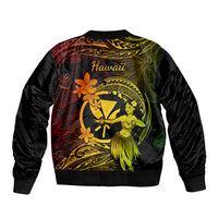 Hawaii Sleeve Zip Bomber Jacket Hula Girl Mix Polynesian Plumeria Reggae Version LT14 - Polynesian Pride