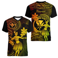 Hawaii Women V Neck T Shirt Hula Girl Mix Polynesian Plumeria Reggae Version LT14 - Polynesian Pride