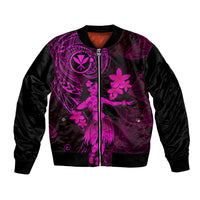 Hawaii Bomber Jacket Hula Girl Mix Polynesian Plumeria Pink Version LT14 Unisex Pink - Polynesian Pride