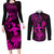 Hawaii Couples Matching Long Sleeve Bodycon Dress and Long Sleeve Button Shirts Hula Girl Mix Polynesian Plumeria Pink Version LT14 Pink - Polynesian Pride