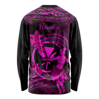 Hawaii Long Sleeve Shirt Hula Girl Mix Polynesian Plumeria Pink Version LT14 - Polynesian Pride