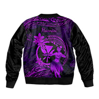 Hawaii Bomber Jacket Hula Girl Mix Polynesian Plumeria Purple Version LT14 - Polynesian Pride