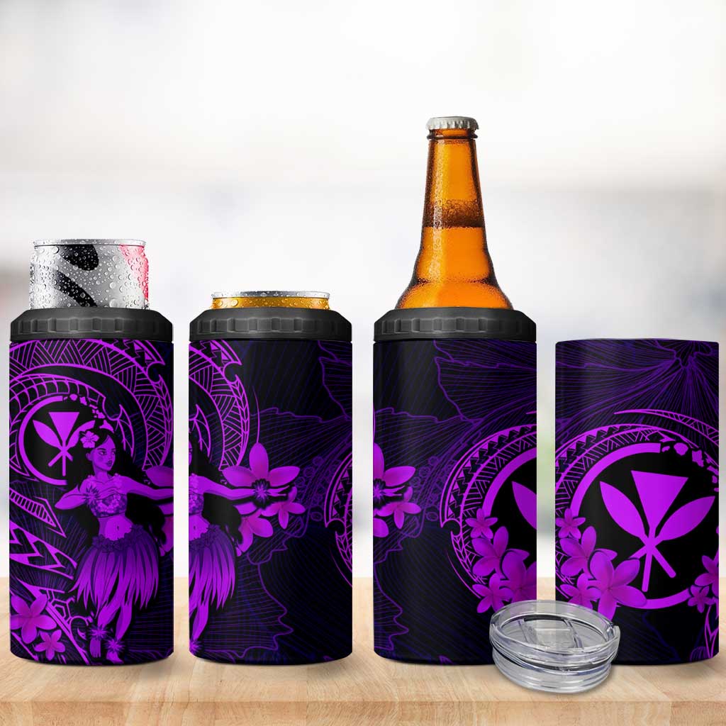 Hawaii 4 in 1 Can Cooler Tumbler Hula Girl Mix Polynesian Plumeria Purple Version