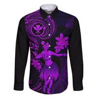 Hawaii Family Matching Puletasi Dress and Hawaiian Shirt Hula Girl Mix Polynesian Plumeria Purple Version LT14 Dad's Shirt - Long Sleeve Purple - Polynesian Pride