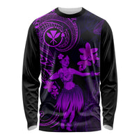 Hawaii Long Sleeve Shirt Hula Girl Mix Polynesian Plumeria Purple Version LT14 Unisex Purple - Polynesian Pride