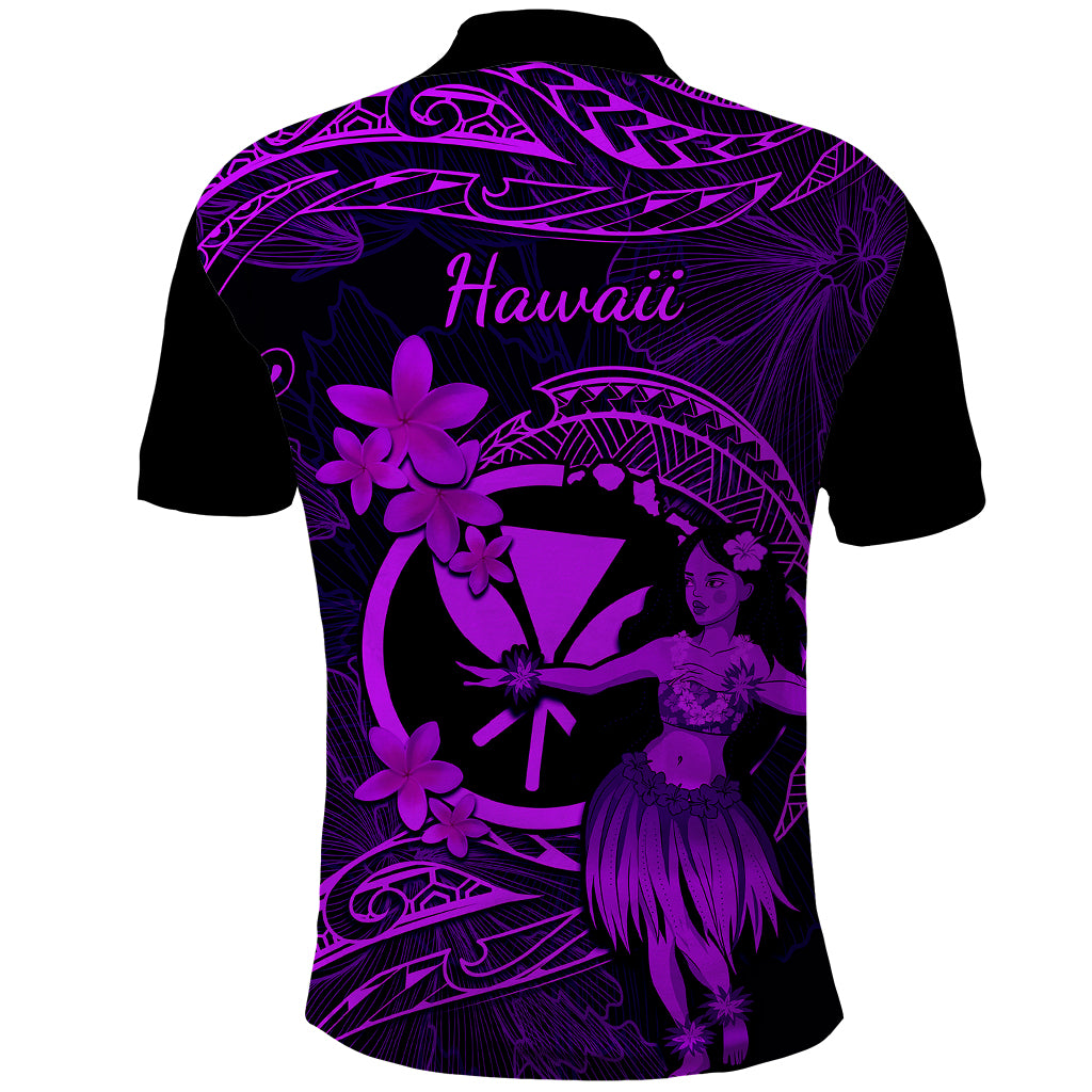 Hawaii Polo Shirt Hula Girl Mix Polynesian Plumeria Purple Version LT14 - Polynesian Pride