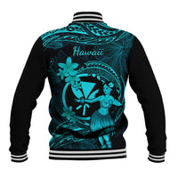 Hawaii Baseball Jacket Hula Girl Mix Polynesian Plumeria Turquoise Version LT14 - Polynesian Pride