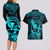 Hawaii Couples Matching Long Sleeve Bodycon Dress and Hawaiian Shirt Hula Girl Mix Polynesian Plumeria Turquoise Version LT14 - Polynesian Pride