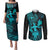 Hawaii Couples Matching Puletasi Dress and Long Sleeve Button Shirts Hula Girl Mix Polynesian Plumeria Turquoise Version LT14 Turquoise - Polynesian Pride