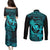 Hawaii Couples Matching Puletasi Dress and Long Sleeve Button Shirts Hula Girl Mix Polynesian Plumeria Turquoise Version LT14 - Polynesian Pride