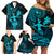 Hawaii Family Matching Off Shoulder Short Dress and Hawaiian Shirt Hula Girl Mix Polynesian Plumeria Turquoise Version LT14 - Polynesian Pride