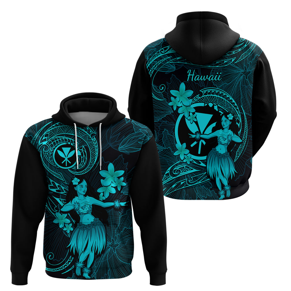 Hawaii Hoodie Hula Girl Mix Polynesian Plumeria Turquoise Version LT14 - Polynesian Pride