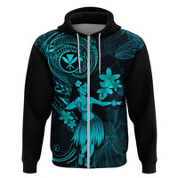 Hawaii Hoodie Hula Girl Mix Polynesian Plumeria Turquoise Version LT14 Zip Hoodie Turquoise - Polynesian Pride