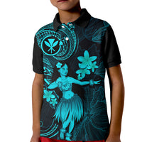 Hawaii Kid Polo Shirt Hula Girl Mix Polynesian Plumeria Turquoise Version LT14 Kid Turquoise - Polynesian Pride