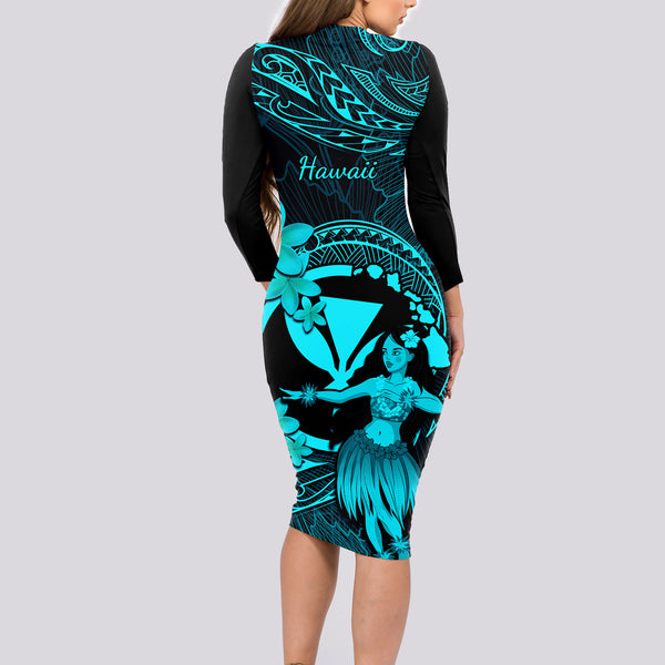 Hawaii Short Sleeve Bodycon Dress Lanai Islands Polynesian Sunset Plumeria Pink Vibe LT9 main image 1
