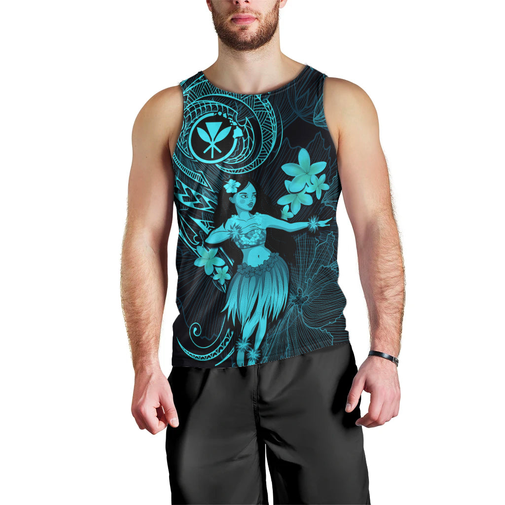 Hawaii Men Tank Top Hula Girl Mix Polynesian Plumeria Turquoise Version LT14 - Polynesian Pride