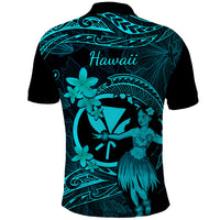 Hawaii Polo Shirt Hula Girl Mix Polynesian Plumeria Turquoise Version LT14 - Polynesian Pride