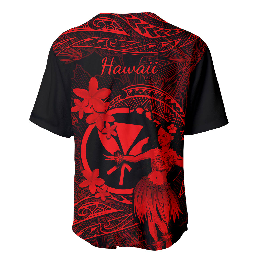 Hawaii Baseball Jersey Hula Girl Mix Polynesian Plumeria Red Version LT14 - Polynesian Pride