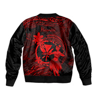 Hawaii Bomber Jacket Hula Girl Mix Polynesian Plumeria Red Version LT14 - Polynesian Pride