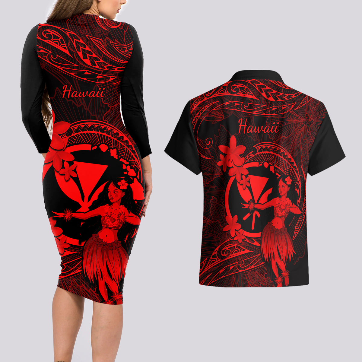 hawaiian bodycon dress Maile Black Bodycon Designer Dress: Tropical Print by David Shepard L main image 1