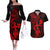 Hawaii Couples Matching Off The Shoulder Long Sleeve Dress and Hawaiian Shirt Hula Girl Mix Polynesian Plumeria Red Version LT14 Red - Polynesian Pride