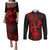 Hawaii Couples Matching Puletasi Dress and Long Sleeve Button Shirts Hula Girl Mix Polynesian Plumeria Red Version LT14 Red - Polynesian Pride